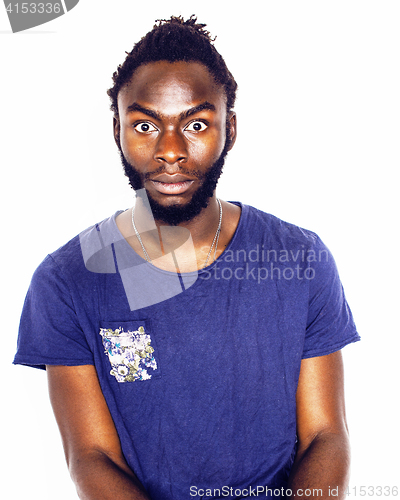 Image of young handsome afro american boy stylish hipster gesturing emoti