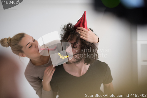 Image of romantic couple celebrating