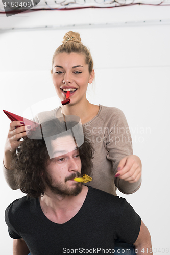 Image of romantic couple celebrating