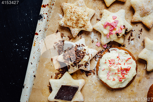 Image of Tasty homemade cookies with different toppings