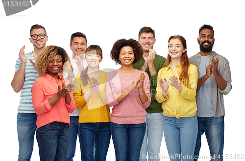 Image of international group of happy smiling people