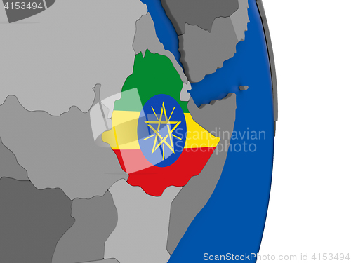 Image of Ethiopia on globe with flag