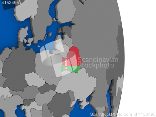 Image of Belarus on globe with flag