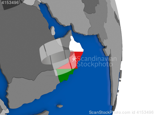 Image of Oman on globe with flag