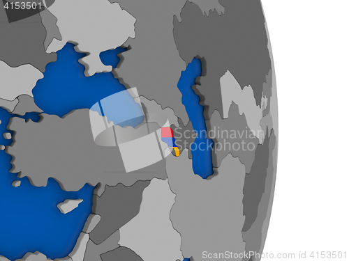 Image of Armenia on globe with flag