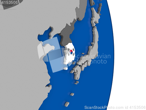 Image of South Korea on globe with flag