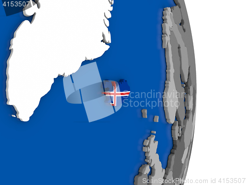 Image of Iceland on globe with flag
