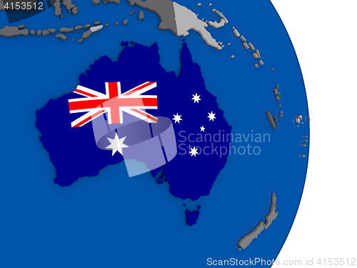 Image of Australia on globe with flag