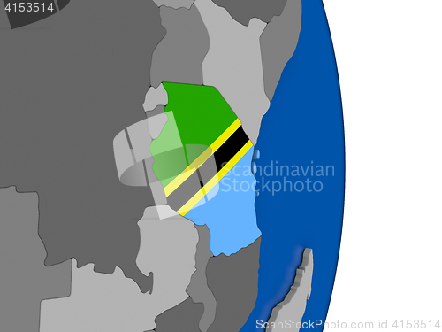 Image of Tanzania on globe with flag