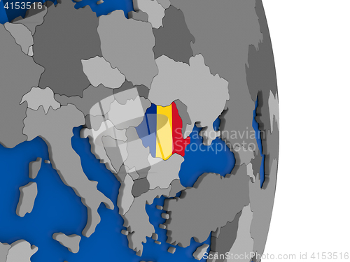 Image of Romania on globe with flag