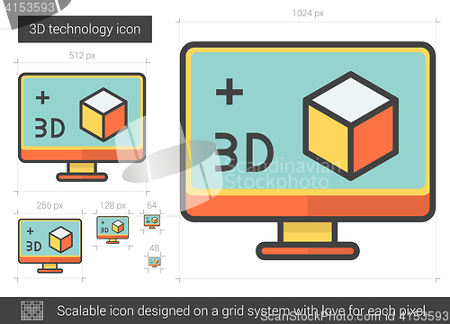 Image of Three d technology line icon.