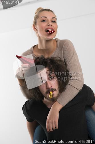 Image of romantic couple celebrating