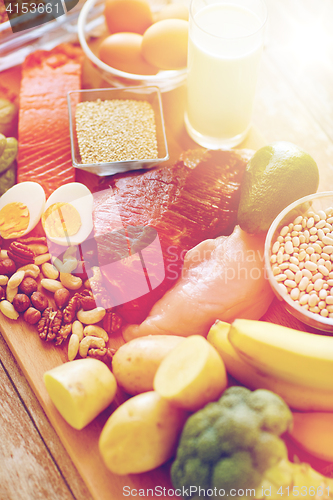 Image of close up of different food items on table