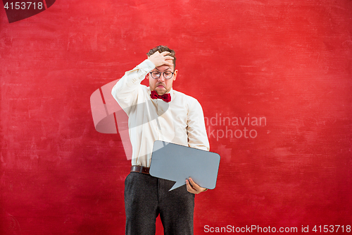 Image of Young funny man with empty blank sign