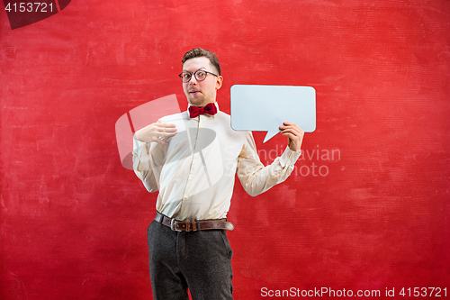 Image of Young funny man with empty blank sign