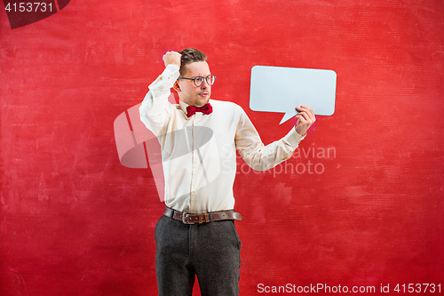 Image of Young funny man with empty blank sign