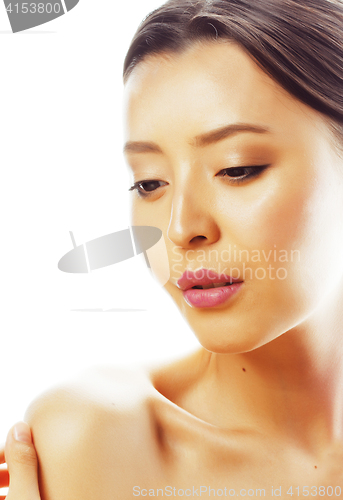 Image of young pretty asian woman close up isolated on white background, real spa people concept