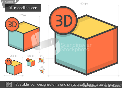 Image of Three D modelling line icon.