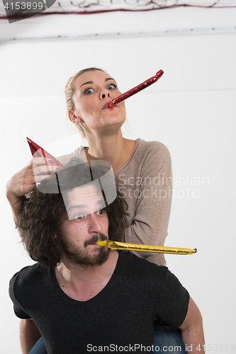 Image of romantic couple celebrating