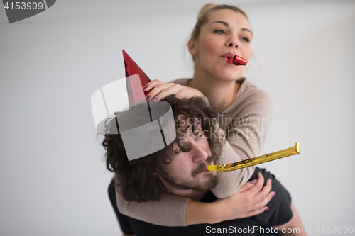 Image of romantic couple celebrating
