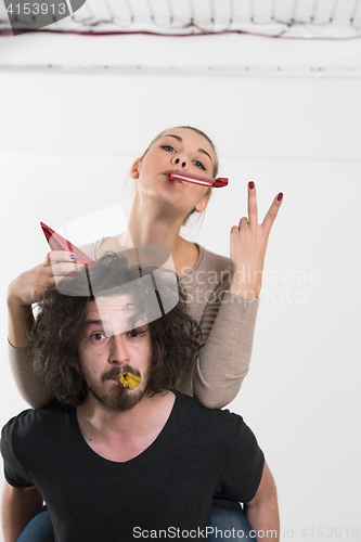 Image of romantic couple celebrating