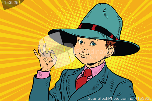 Image of Boy OK gesture, big hat mafia