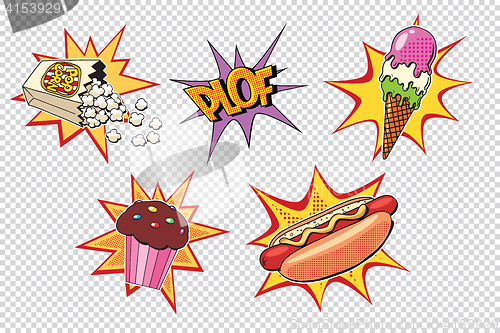 Image of Set fast food and sweets, pop art style