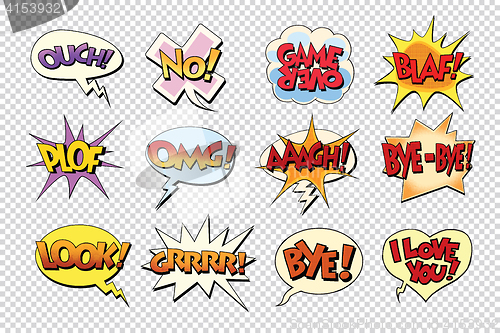 Image of set comic book bubble stickers