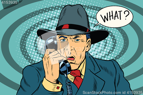 Image of What Surprised retro businessman talking on the phone