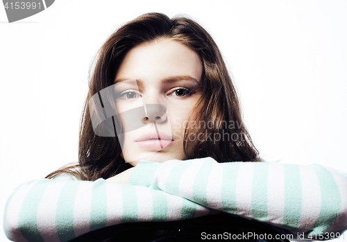 Image of Teenage Girl Looking Worried isolated on white background, lifestyle people