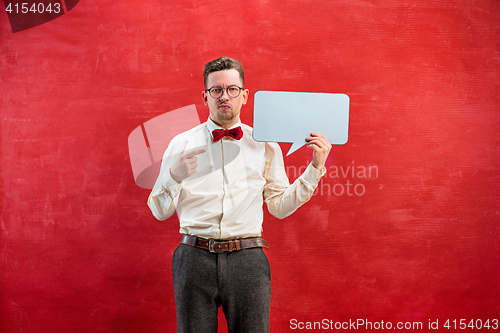 Image of Young funny man with empty blank sign