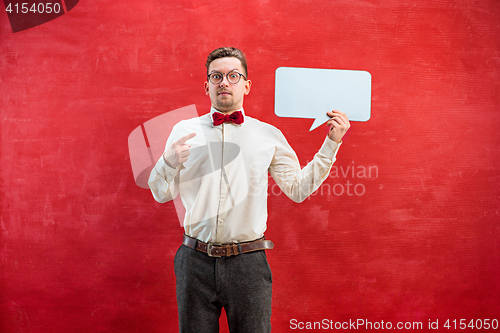 Image of Young funny man with empty blank sign