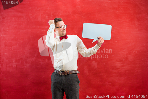 Image of Young funny man with empty blank sign