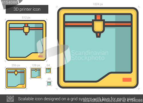 Image of Three D printer line icon.