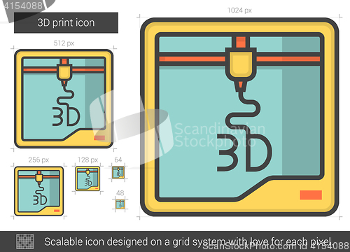 Image of Three D print line icon.