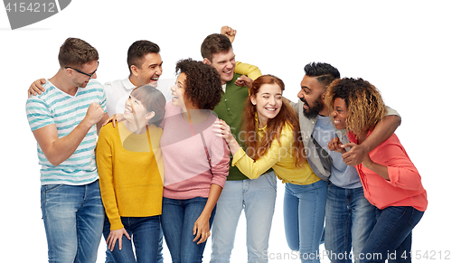 Image of international group of happy smiling people