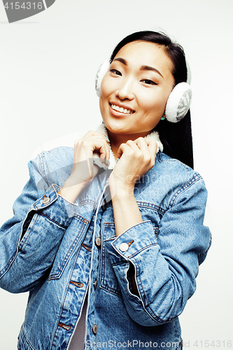 Image of young pretty asian woman posing cheerful emotional isolated on white background, lifestyle people concept
