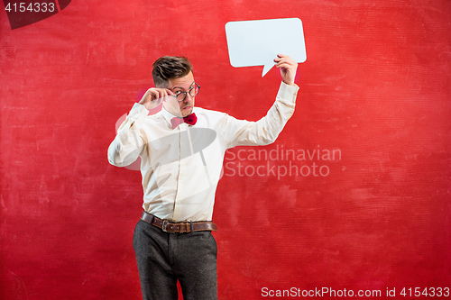 Image of Young funny man with empty blank sign