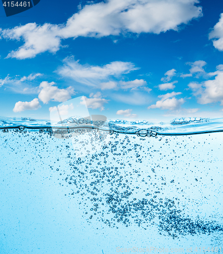 Image of Close up water on a background of blue sky