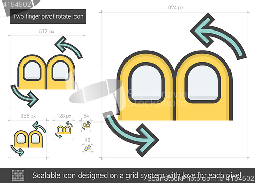 Image of Two finger pivot rotate line icon.