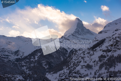 Image of aerial view on zermatt valley and matterhorn peak