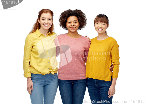 Image of international group of happy smiling women