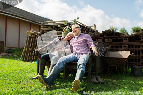 Image of happy senior couple at summer farm