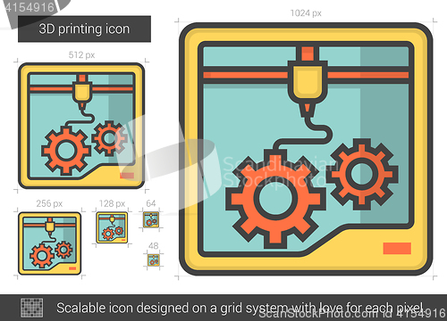 Image of Three D printing line icon.