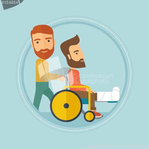 Image of Man pushing wheelchair with patient.