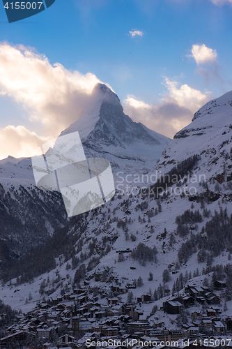 Image of aerial view on zermatt valley and matterhorn peak