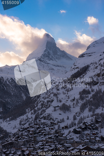 Image of aerial view on zermatt valley and matterhorn peak