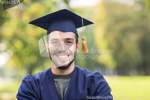 Image of close up of student or bachelor in mortar board