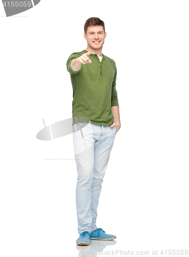 Image of man pointing finger to you over white