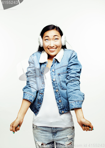 Image of young pretty asian woman posing cheerful emotional isolated on white background, lifestyle people concept